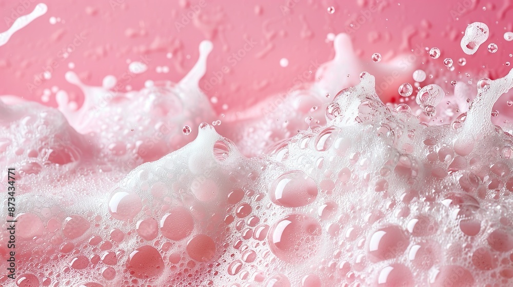 Fototapeta premium Close-up of Foamy Bubbles on Pink Background