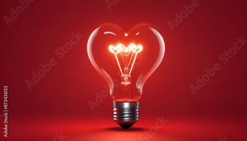 Light bulb in heart shape behind red background for love and affection