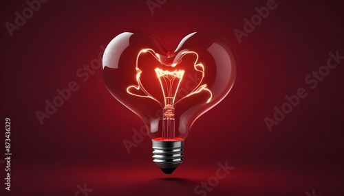 Light bulb in heart shape behind red background for love and affection