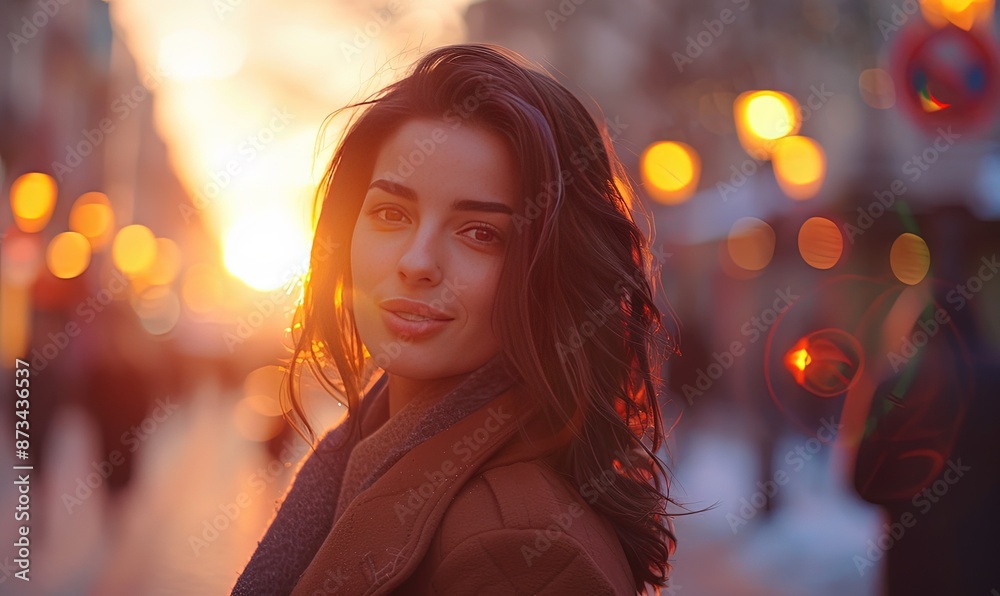 Portrait of a brunette woman in the city during sunset Portrait of a brunette woman in the city during sunset