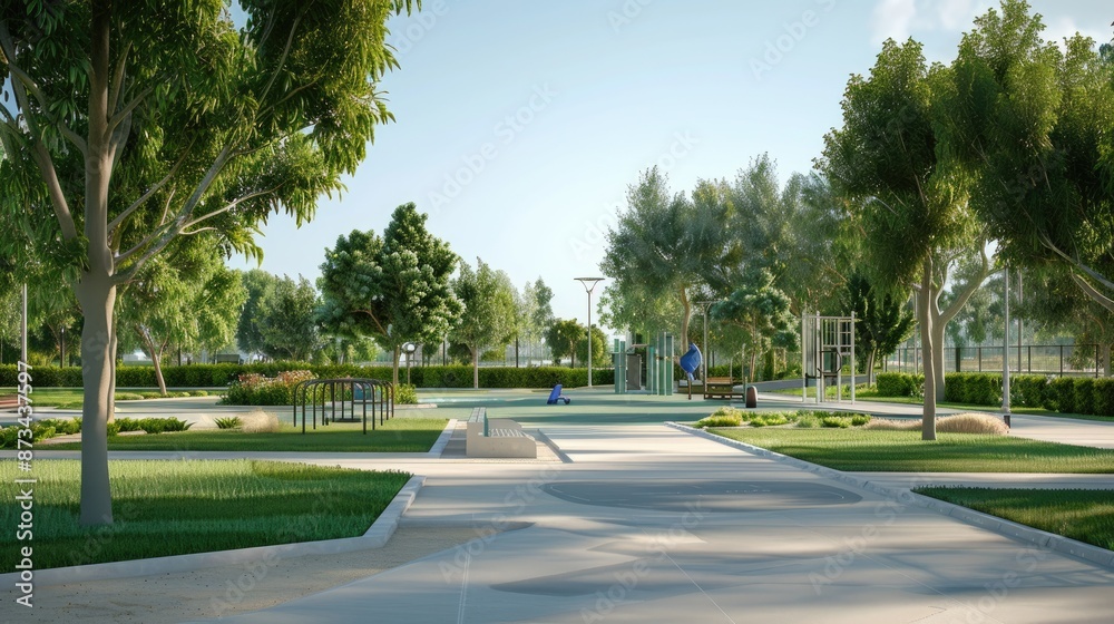Obraz premium A dense row of trees creates a natural tunnel, casting dappled sunlight on a grassy path
