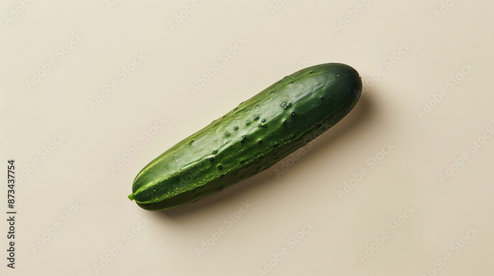 A single cucumber with a smooth, dark green skin, set against a plain, light-colored background A single cucumber with a smooth, dark green skin, set against a plain, light-colored background