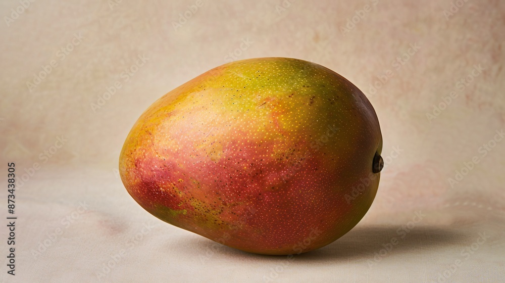 A single, ripe mango with a smooth, vibrant skin, set against a plain, neutral-toned background A single, ripe mango with a smooth, vibrant skin, set against a plain, neutral-toned background