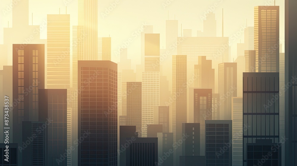 An aerial perspective of a city with tall skyscrapers and buildings, taken during the late afternoon An aerial perspective of a city with tall skyscrapers and buildings, taken during the late afternoon