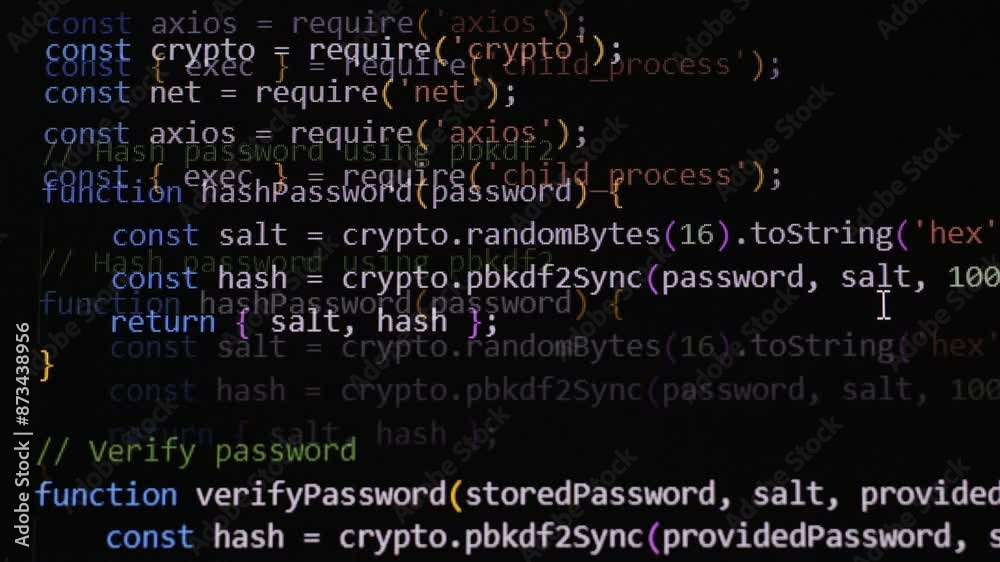 Computer Programming Code Scroll Close Up. Javascript Encryption and Decryption Code