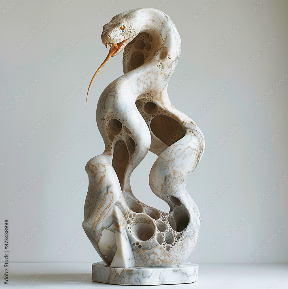 Obraz premium A statuette made of stone in the form of a large snake,Generated by AI