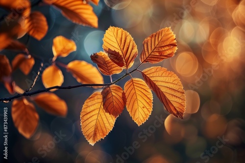 Gorgeous view of the sun and golden trees in the autumn. Vibrant greenery inside the park. backdrop of falling leaves