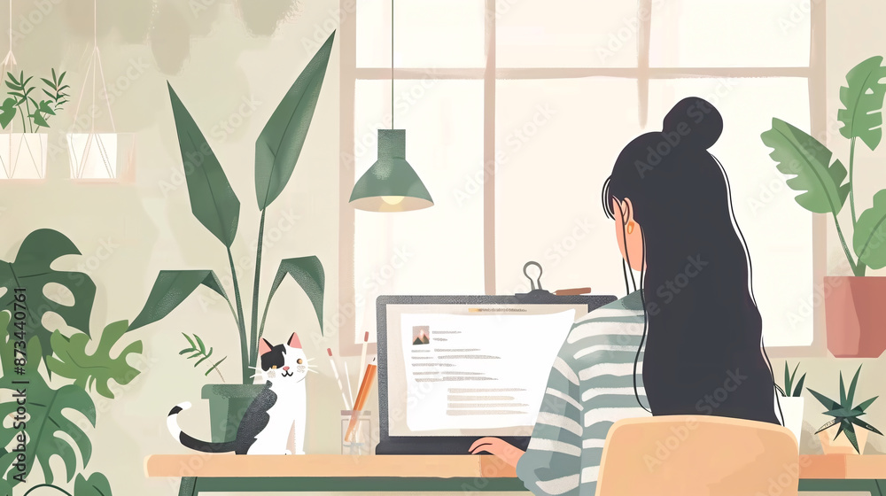 Young Asian woman working from home due to coronavirus COVID-19, balancing work and playing with her cute cats. Work from home concept. Young Asian woman working from home due to coronavirus COVID-19, balancing work and playing with her cute cats. Work from home concept.