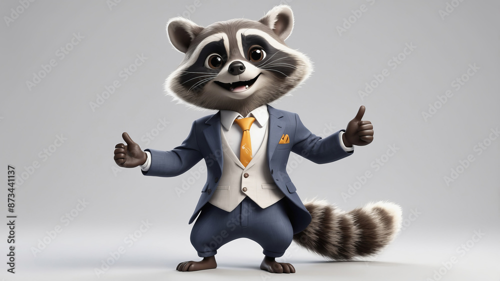 Funny cartoon raccoon in a business suit illustration on a light background. Funny cartoon raccoon in a business suit illustration on a light background.