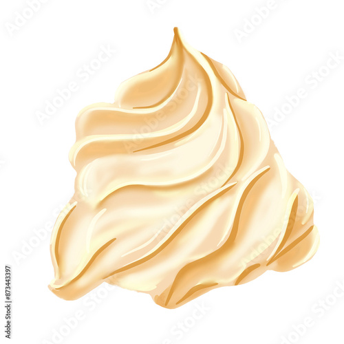 Vanilla creamy ice cream, whipped cream. The layers are clearly visible. Cone-shaped. Soft ice cream. Watercolor illustration.