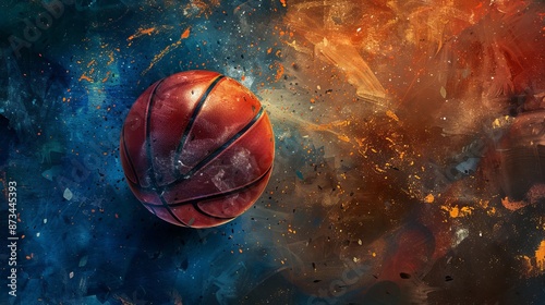Wallpaper Mural Dynamic illustration of a basketball floating in space with vibrant colors. Abstract digital art with cosmic background. Perfect for sports-themed designs and articles. AI Torontodigital.ca