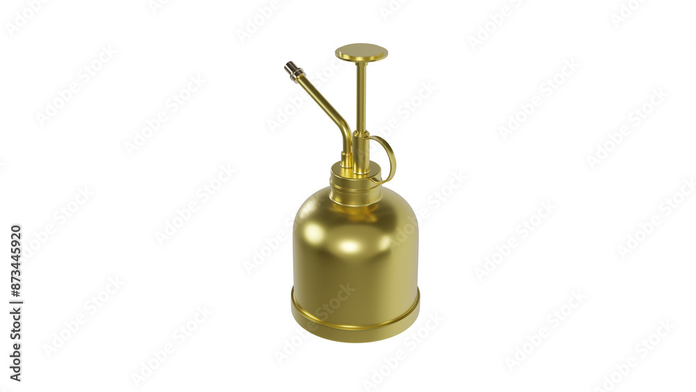 Full brass or golden plant mister or sprayer isolated on transparent and white background. Garden concept. 3D render Full brass or golden plant mister or sprayer isolated on transparent and white background. Garden concept. 3D render