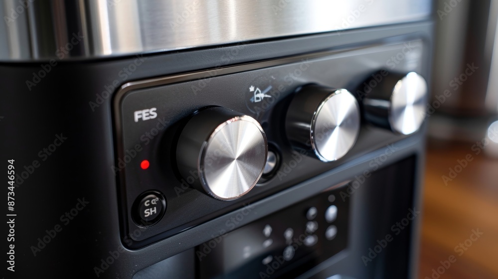 A detailed image of the control buttons of an electric e grinder allowing for easy operation and customization of grinding preferences. A detailed image of the control buttons of an electric e grinder allowing for easy operation and customization of grinding preferences.