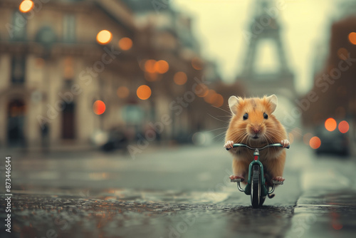 Cute hamster commuting in Paris