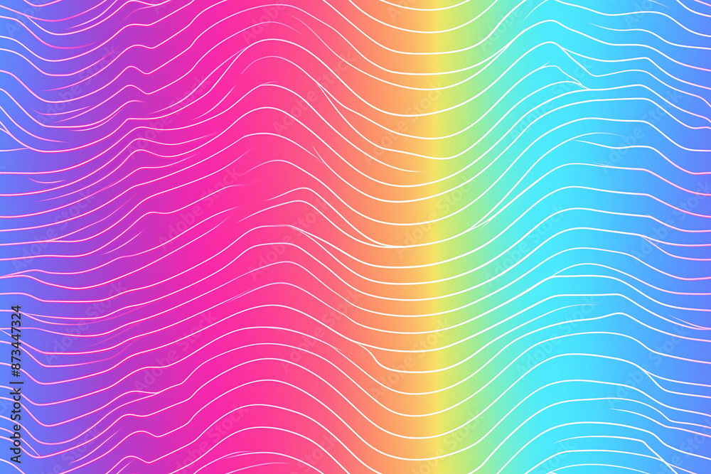 Colorful gradient pattern with wavy white lines. The design transitions from pink and purple on the left to blue and cyan on the right with a central rainbow gradient. Colorful gradient pattern with wavy white lines. The design transitions from pink and purple on the left to blue and cyan on the right with a central rainbow gradient.