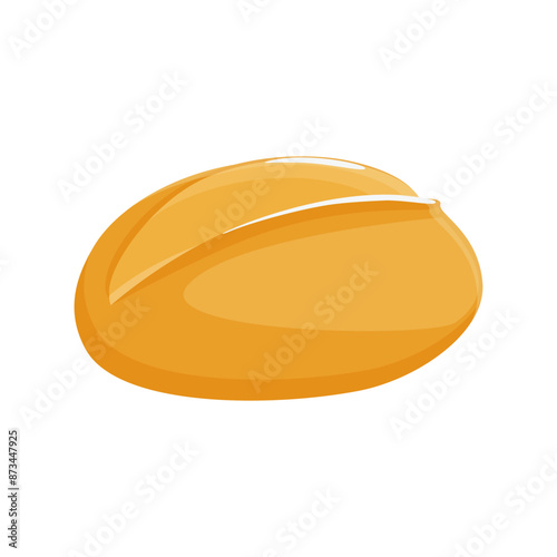 Tasty baked bread roll in flat cartoon style. Wheat bun made with yeast dough, homemade and bakery product. Isolated food illustration for poster, banner, card, advertising