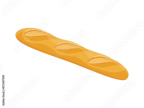French baguette vector in flat cartoon style. Baked traditional bread. Isolated bright food illustration for bakery poster, banner, card, advertising
