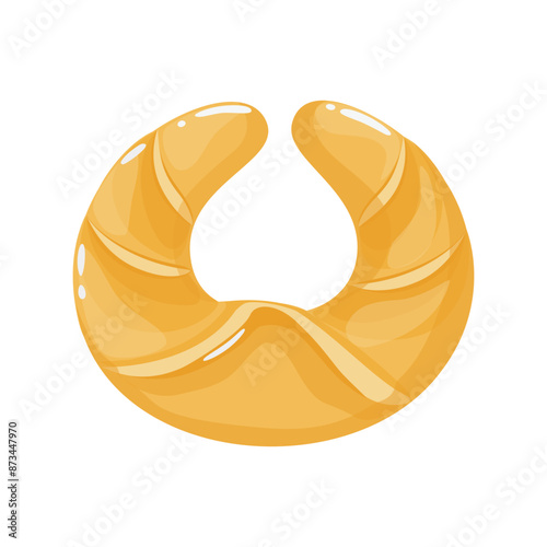 Tasty baked bagel in flat cartoon style. Sweet bun, roll, homemade and bakery pastry. Isolated food illustration for poster, banner, card, advertisingr, card, advertising