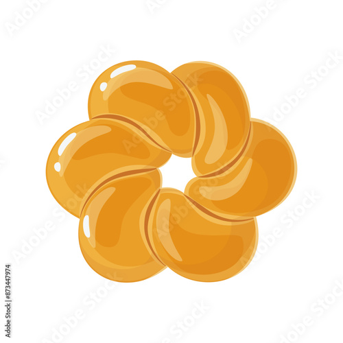 Tasty baked roll in flat cartoon style. Sweet bun, bagel, homemade and bakery pastry. Isolated food illustration for poster, banner, card, advertising
