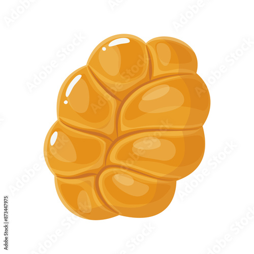 Tasty baked roll in flat cartoon style. Sweet bun, bagel, homemade and bakery pastry. Isolated food illustration for poster, banner, card, advertising
