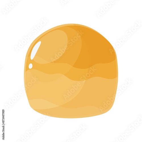 Tasty baked bread roll in flat cartoon style. Sweet bun, brioche made with yeast dough, homemade and bakery product. Isolated food illustration for poster, banner, card, advertising
