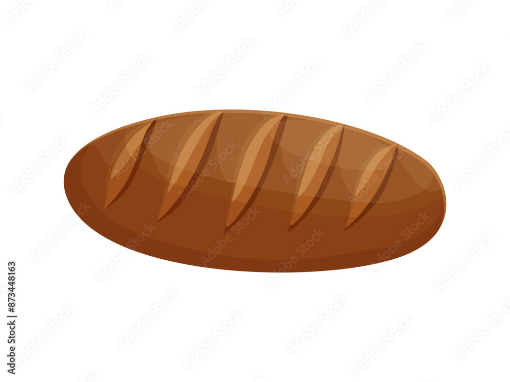Loaf of whole grain, rye bread, homemade, baked of yeast dough. Food vector illustration in flat cartoon style, isolated for bakery poster, banner, card, advertising Loaf of whole grain, rye bread, homemade, baked of yeast dough. Food vector illustration in flat cartoon style, isolated for bakery poster, banner, card, advertising