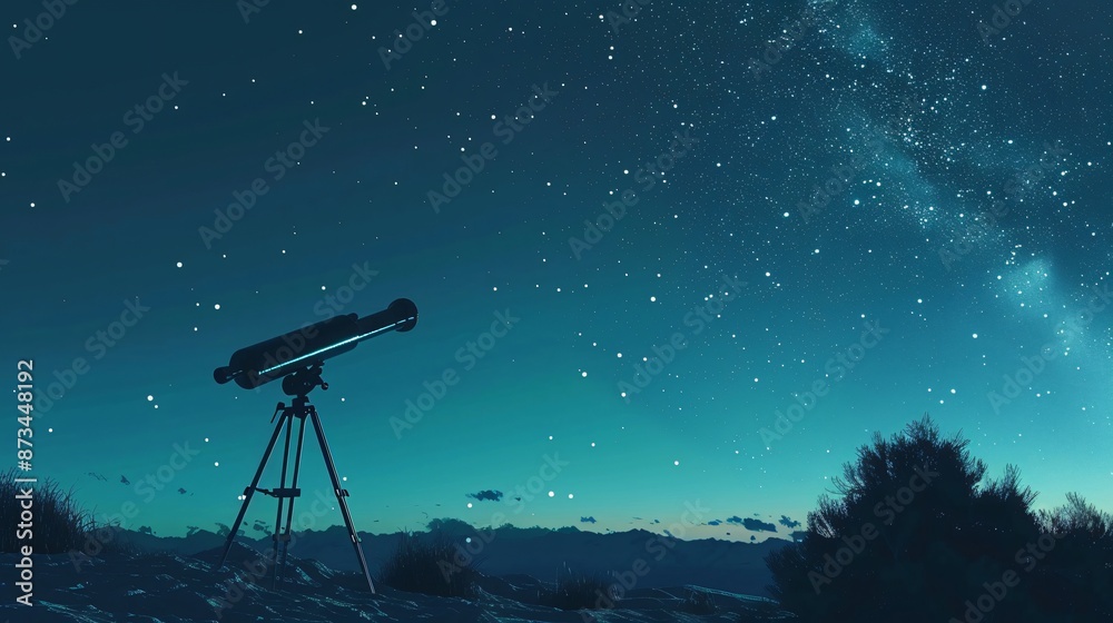 A minimalist scene with just a telescope and a clear, starry sky A minimalist scene with just a telescope and a clear, starry sky