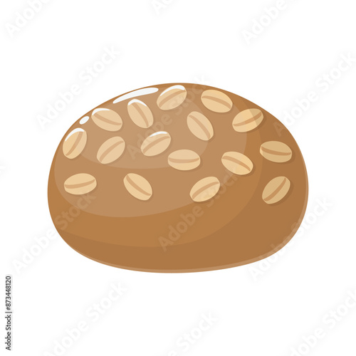 Whole grain and wheat bread roll with oats vector illustration in flat cartoon style. Baked cooked pastries. Isolated food illustration for bakery poster, banner, card, advertising