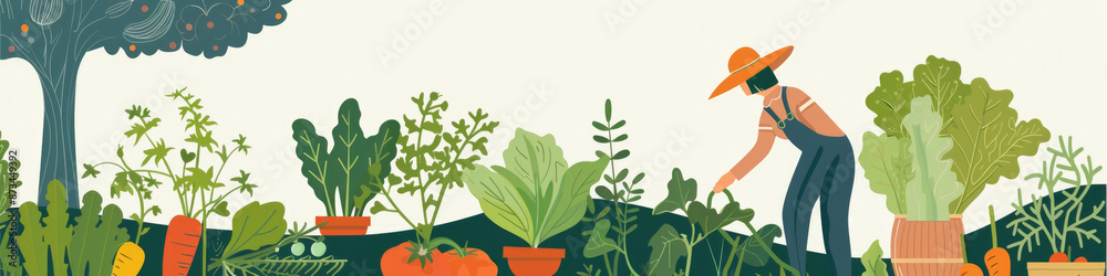 Naklejka premium Woman Tending Garden Plants in Summer