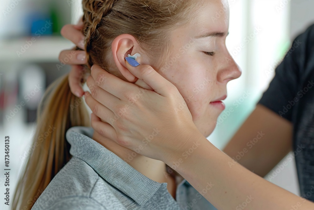 Fototapeta premium Young Blonde Woman Wearing Earplugs
