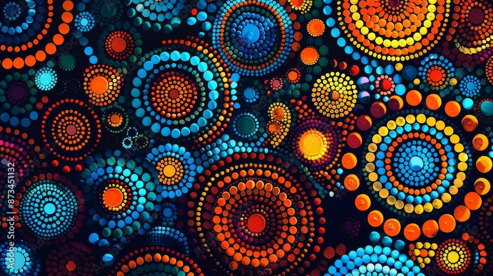 Colorful Abstract Art with Concentric Circles and Dots Colorful Abstract Art with Concentric Circles and Dots
