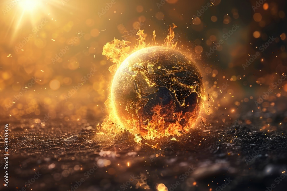 A fire ball is on the ground with a lot of fire around it