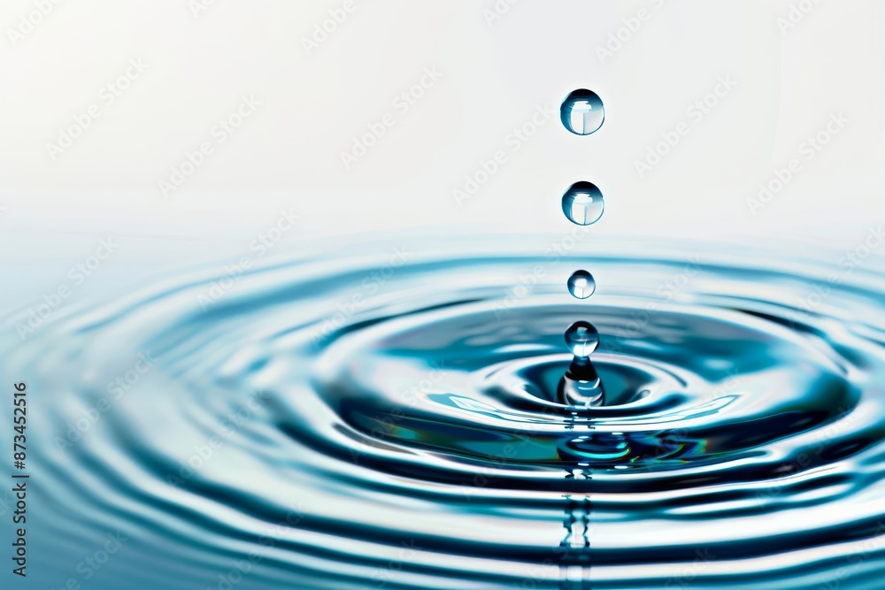Close-up of water droplets falling into a pool creating ripples, symbolizing purity, freshness, and tranquility with a serene backdrop. Close-up of water droplets falling into a pool creating ripples, symbolizing purity, freshness, and tranquility with a serene backdrop.