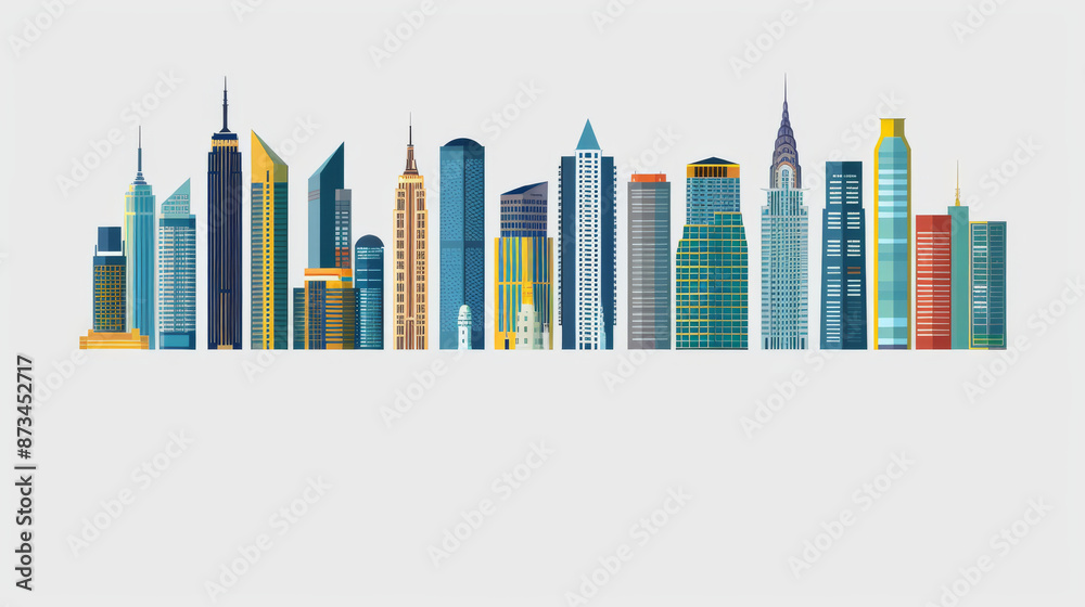 Obraz premium City skyline with tall buildings. Set of icons that represent buildings, apartments, and skyscrapers. Logos for architecture.