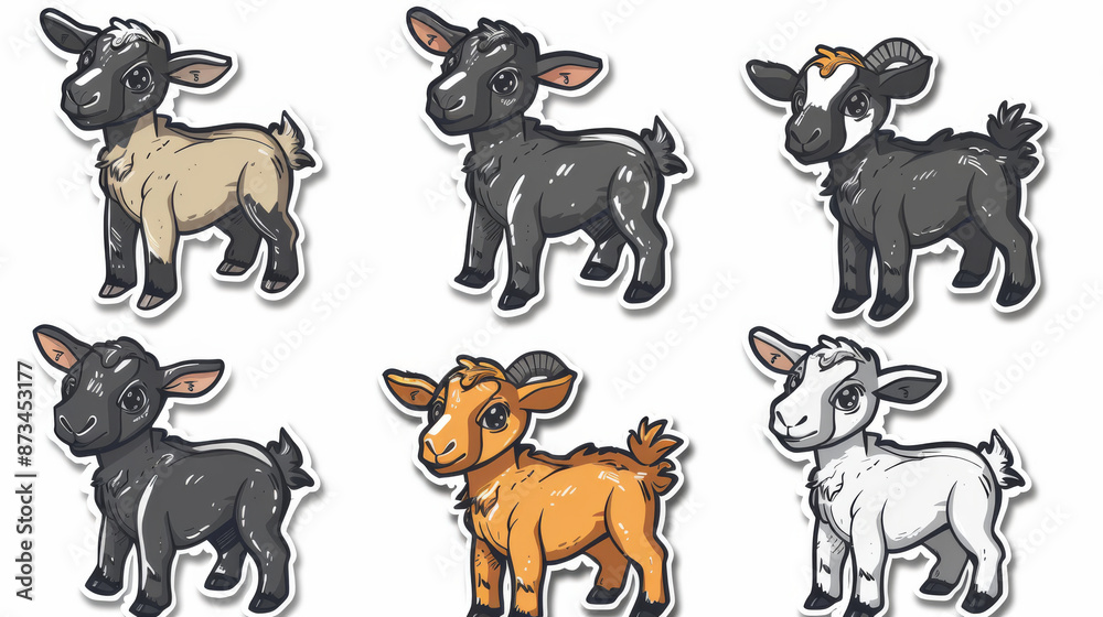 Cute cartoon goats are designed to be printed as stickers. Cute cartoon goats are designed to be printed as stickers.