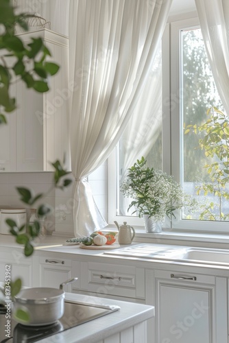 white modern kitchen in scandinavian style with window