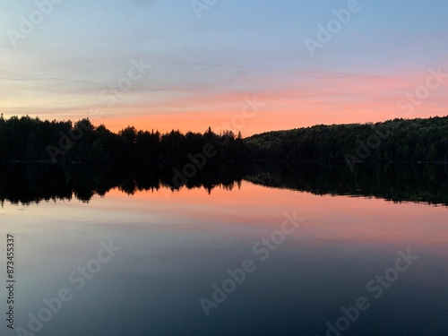 Breathtaking view of a sunset on the lake in Algonquin Park, Ontario, Canada