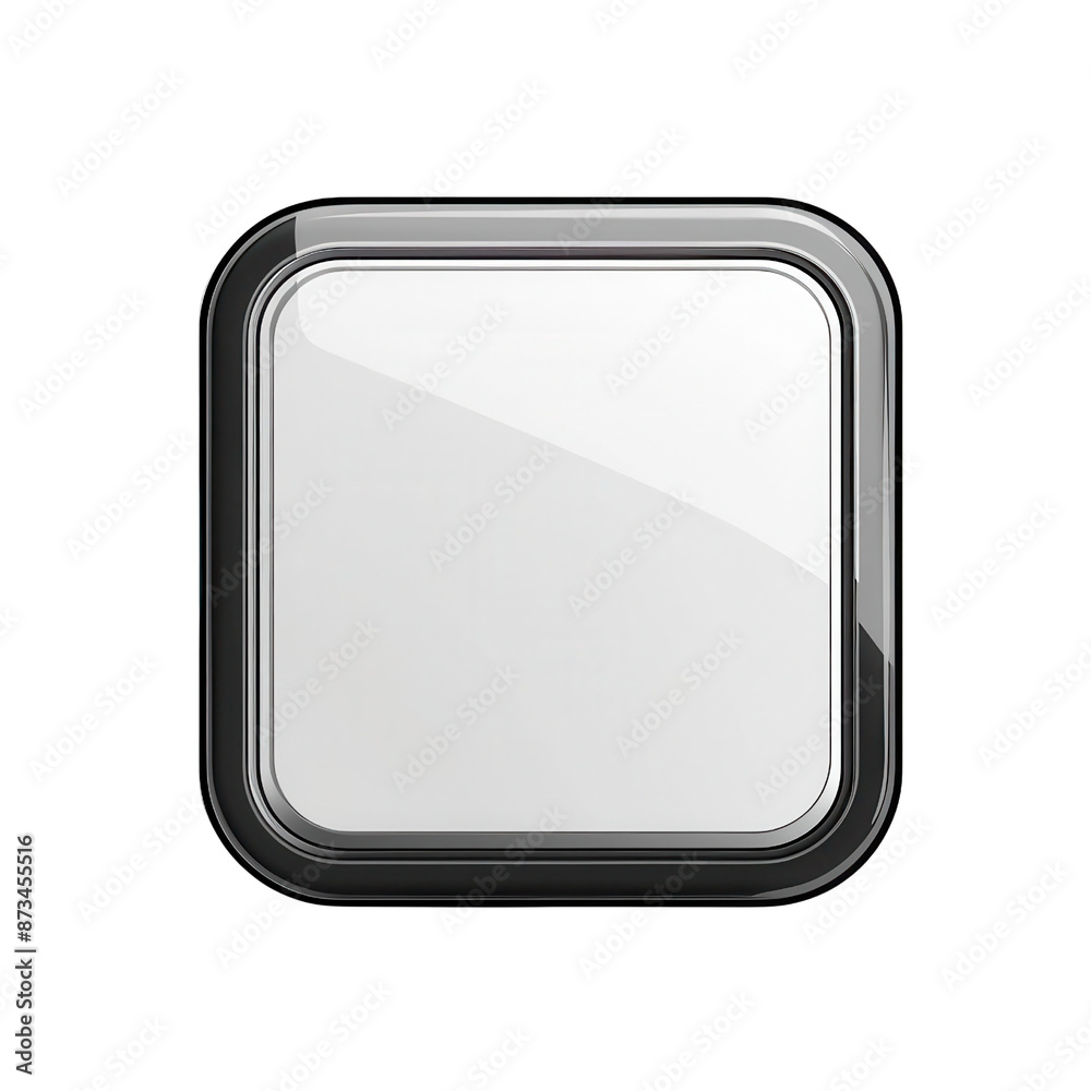 Glossy white square button with black frame. Ideal for web interfaces, app icons, UI design elements, and digital graphics. Glossy white square button with black frame. Ideal for web interfaces, app icons, UI design elements, and digital graphics.