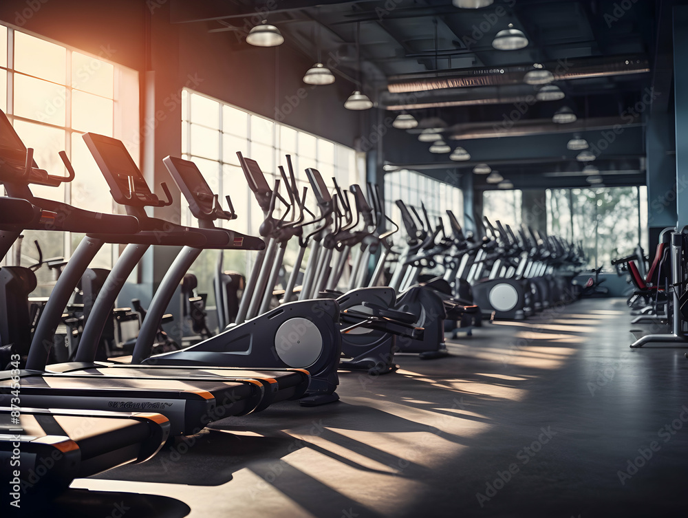 Obraz premium gym&nbsp;equipment, Workout on Gym Photo, Body Building, Fitness club, health and lifestyle, weight loss in gym, gym training, exercising in gym, sports Person running on treadmill in fitness club