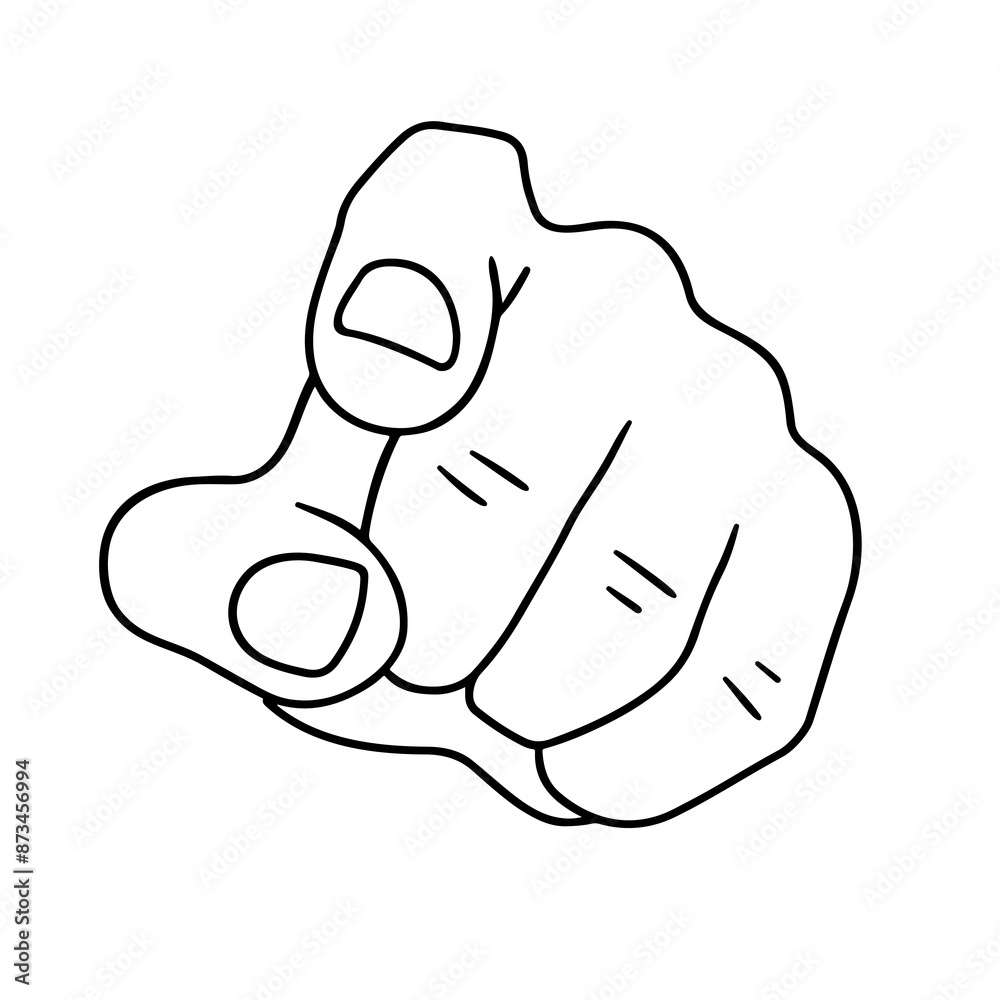 Obraz premium Hand pointing you line drawing vector illustration, finger pointing at you in line art style, black and white color