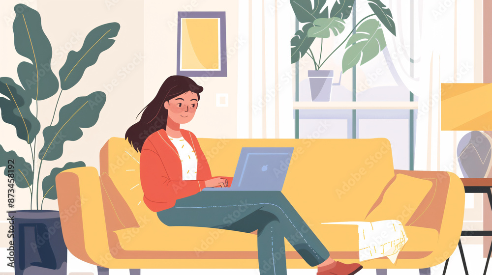 woman working at home. telework on laptop woman working at home. telework on laptop