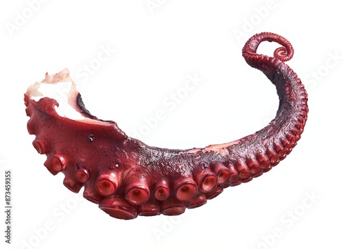 Foto Close-up of a single isolated red octopus tentacle against a white background