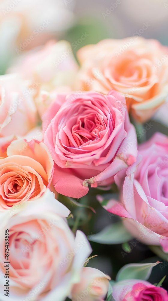 A stunning bouquet of multicolored roses in soft, natural lighting. A stunning bouquet of multicolored roses in soft, natural lighting.