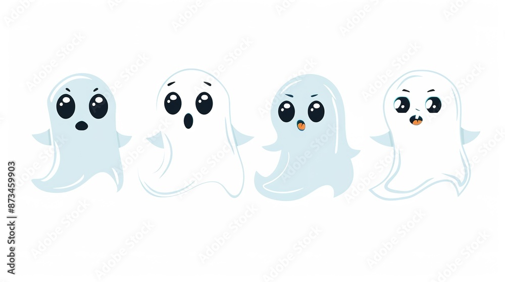 Cheerful Ghost Characters Floating - Cute Halloween Cheerful Ghost Characters Floating - Cute Halloween