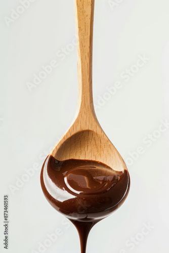 Wallpaper Mural Liquid chocolate dripping from light wooden cooking spoon Torontodigital.ca