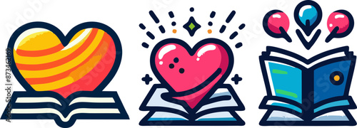 set of icons studying with heart