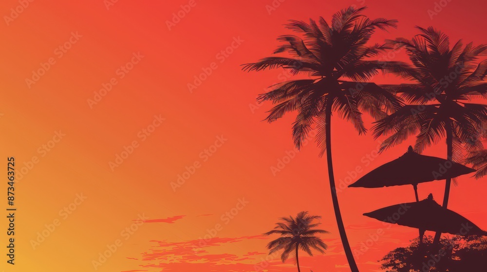 Silhouetted palm trees against a vibrant red and orange sunset sky Silhouetted palm trees against a vibrant red and orange sunset sky