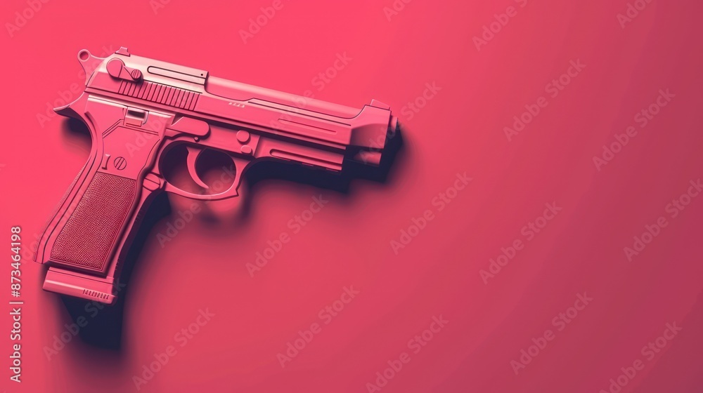Pink gun on red background highlighting shadows and highlights artfully Pink gun on red background highlighting shadows and highlights artfully