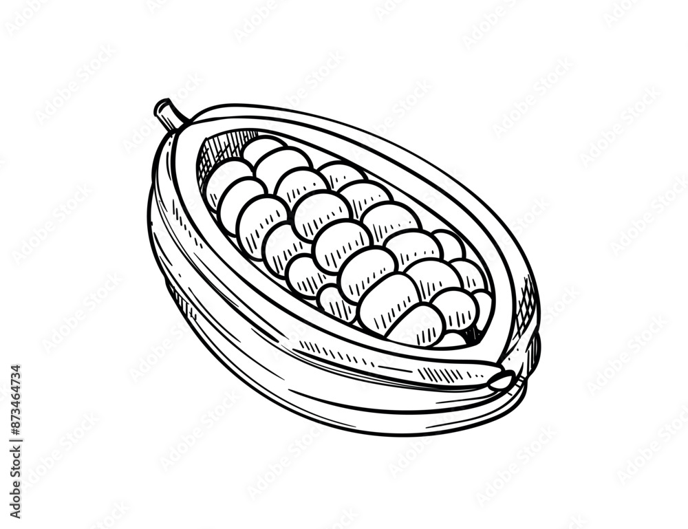 Cocoa bean seed hand drawn sketch. Cooking ingredient for chocolate vector illustration Cocoa bean seed hand drawn sketch. Cooking ingredient for chocolate vector illustration