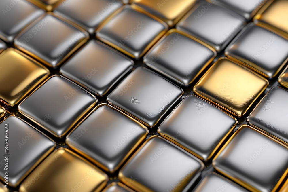 A sleek modern banner template featuring an elegant pattern of luxury rounded squares in gold and silver hues, creating a sophisticated and upscale design.
